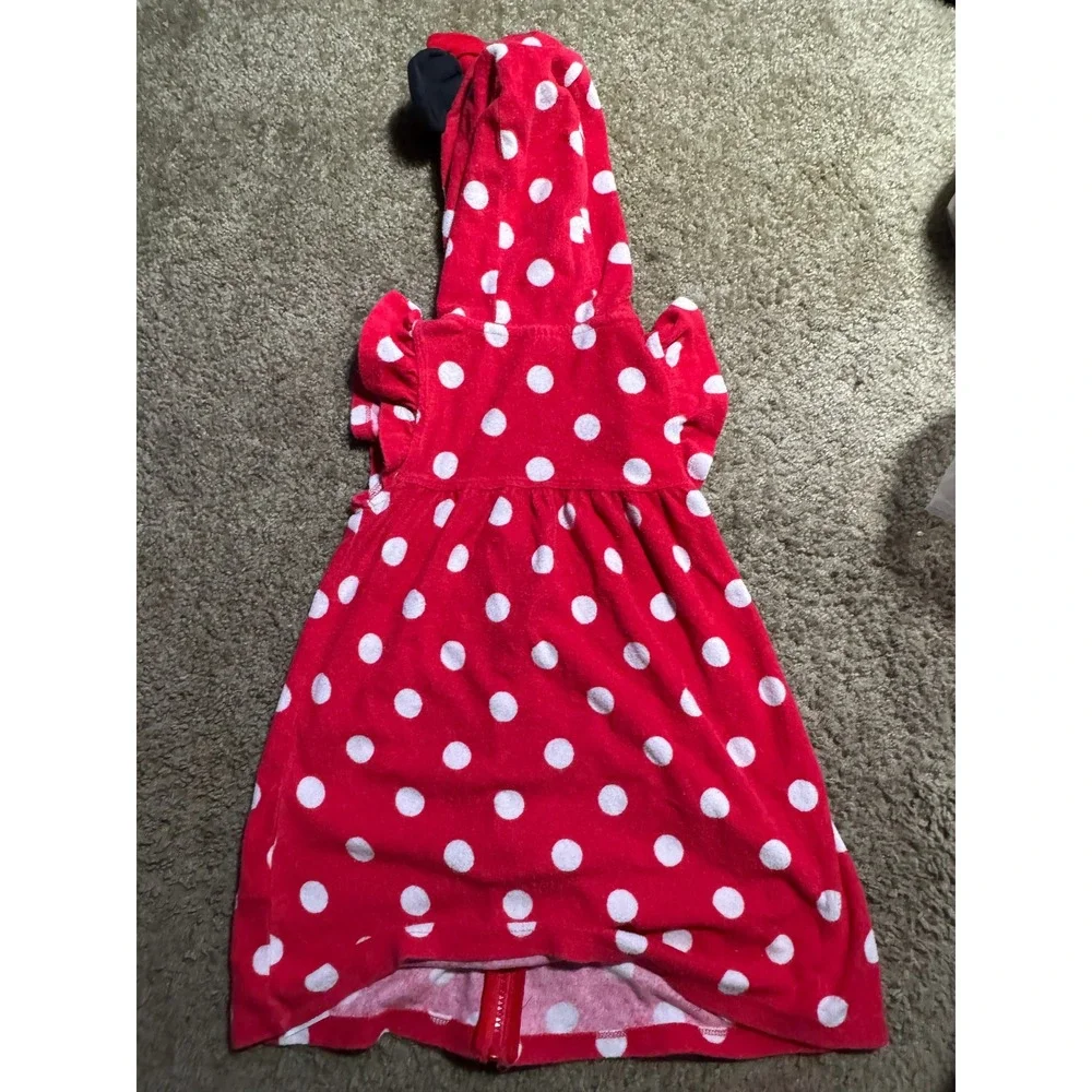 Disney Minnie Mouse Girls Red Polka Dot Hooded Swim Cover Up Robe Size 5/6
